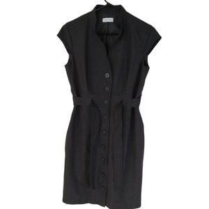 Calvin Klein Black & White V Neck Short Sleeve Button Down Dress